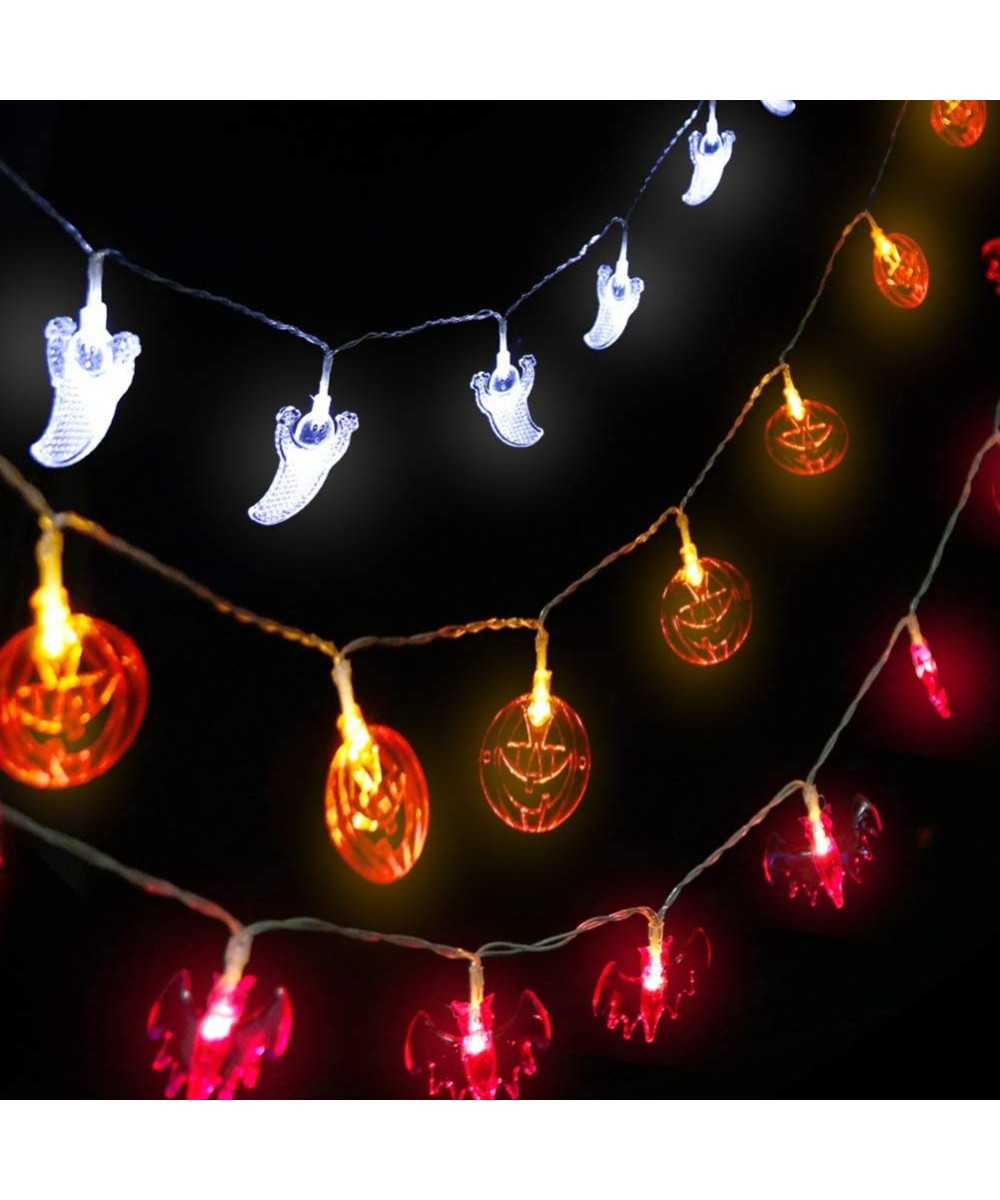 Halloween String Lights- 9.8 Ft 20 LEDs Orange Pumpkins- Purple Bats- White Ghosts-with 2 Lighting Modes (Steady-on/Flash) fo...