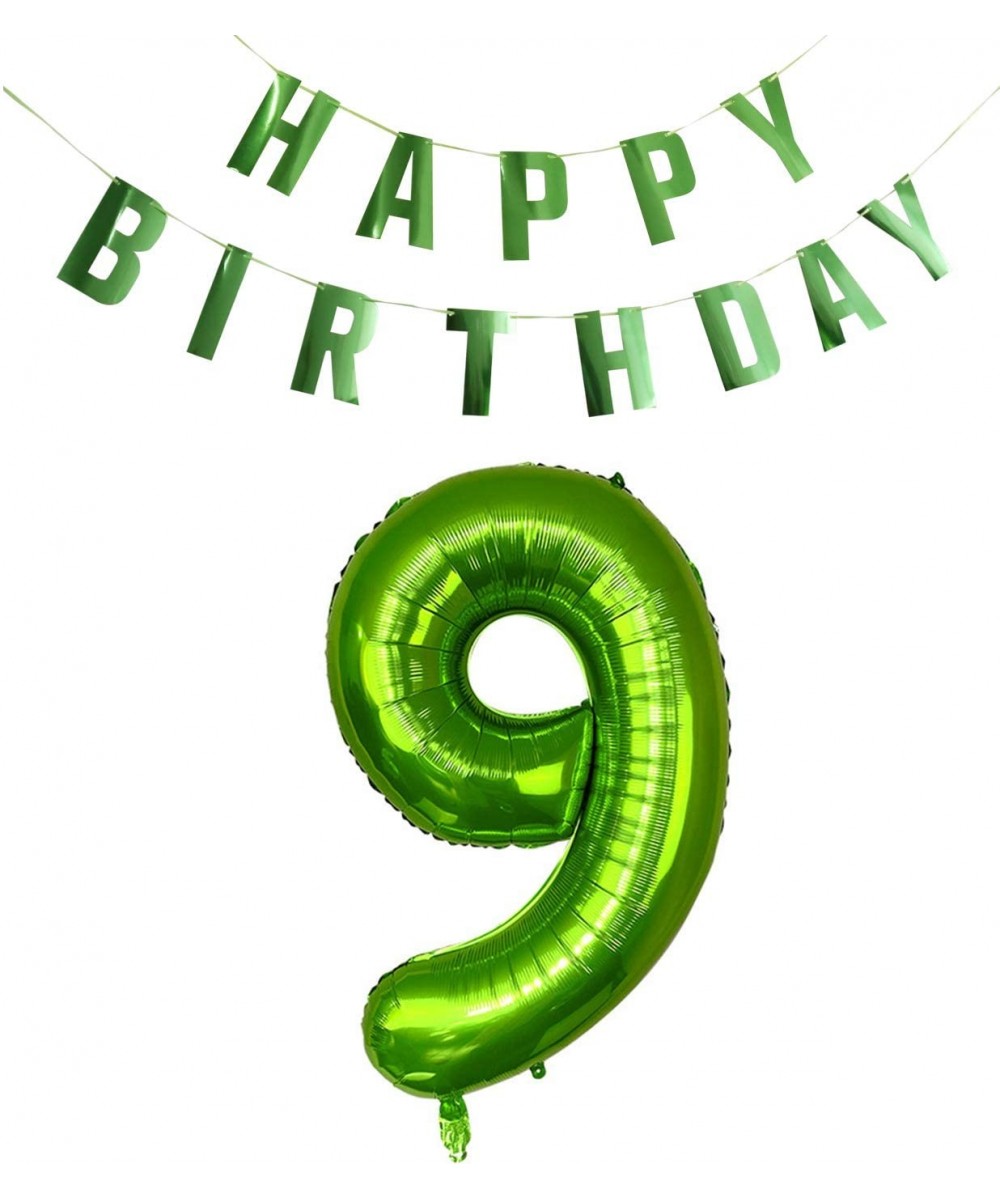 40 Inches Large Green Numbers 0-9 Foil Balloons and Shiny HAPPY BIRTHDAY Banner Kits for Boys and Girls Birthday Party Suppli...