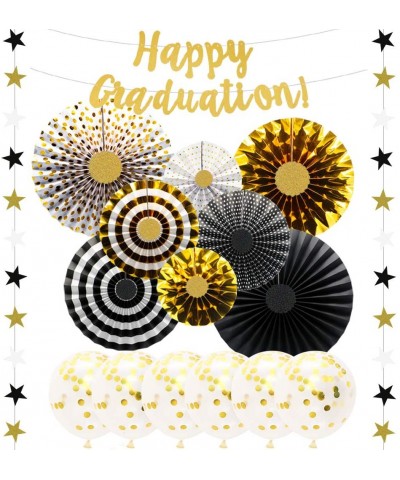 KAXXI Graduation Party Supplies 2020 Black and Gold Happy Graduation Banners with Paper Fans Decorations Star Garland Confett...