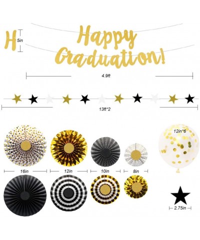 KAXXI Graduation Party Supplies 2020 Black and Gold Happy Graduation Banners with Paper Fans Decorations Star Garland Confett...