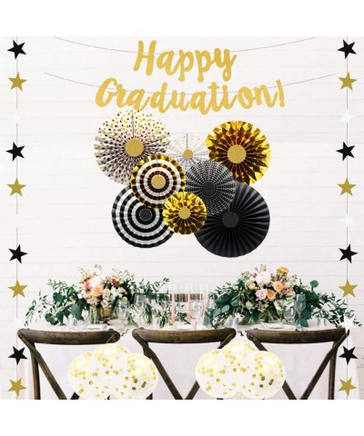 KAXXI Graduation Party Supplies 2020 Black and Gold Happy Graduation Banners with Paper Fans Decorations Star Garland Confett...