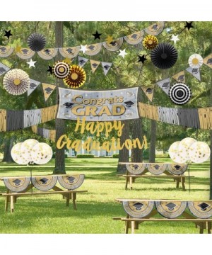 KAXXI Graduation Party Supplies 2020 Black and Gold Happy Graduation Banners with Paper Fans Decorations Star Garland Confett...