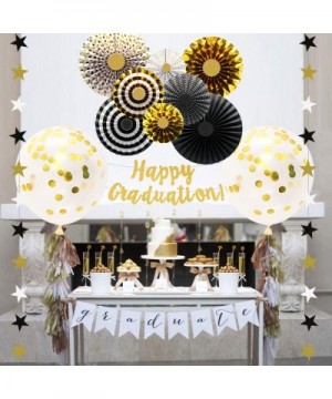 KAXXI Graduation Party Supplies 2020 Black and Gold Happy Graduation Banners with Paper Fans Decorations Star Garland Confett...