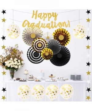 KAXXI Graduation Party Supplies 2020 Black and Gold Happy Graduation Banners with Paper Fans Decorations Star Garland Confett...