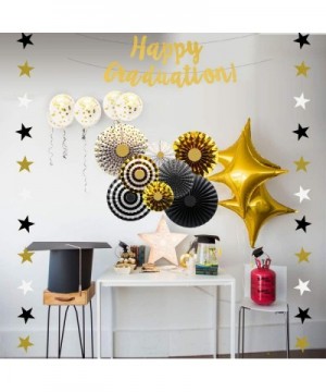 KAXXI Graduation Party Supplies 2020 Black and Gold Happy Graduation Banners with Paper Fans Decorations Star Garland Confett...