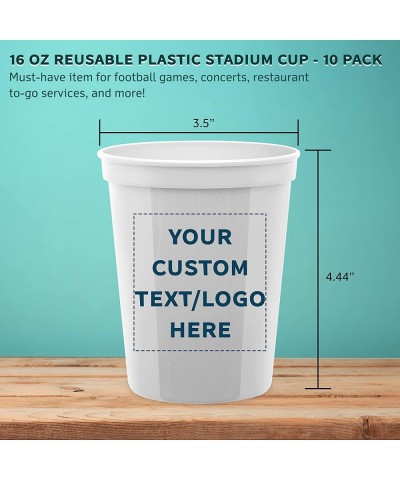 Plastic Cups - Stadium Drinking Disposable Beer Pong Party Cup - 16 oz - 10 pack - Customizable Text- Logo -Great for Kids an...