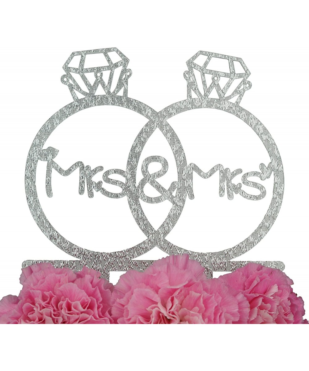 Gift Box Pack Lesbian Mrs and Mrs in Diamond Rings Same Sex Monogram Wedding Engagement Cake Topper (5.3-inch- Silver Glitter...