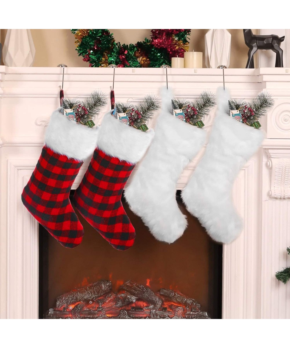 20 Inch Christmas Stockings Fireplace Hanging Stockings Cozy Faux Fur Stocking Plaid Stocking for Christmas Decoration（Color ...