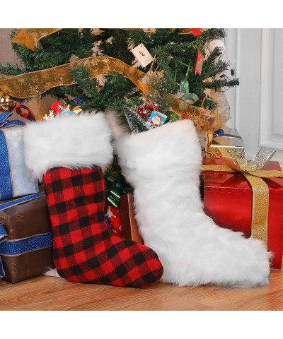 20 Inch Christmas Stockings Fireplace Hanging Stockings Cozy Faux Fur Stocking Plaid Stocking for Christmas Decoration（Color ...