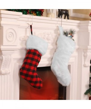 20 Inch Christmas Stockings Fireplace Hanging Stockings Cozy Faux Fur Stocking Plaid Stocking for Christmas Decoration（Color ...