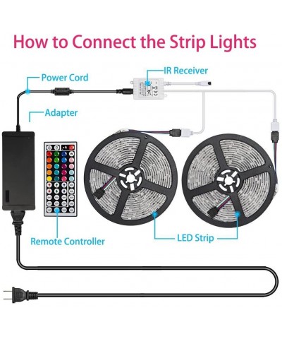 New 2020 LED Strip Lights Kit Waterproof - Two 16.4ft 600 LEDs SMD 2835 RGB Light with 44 Key Remote Controller- Extra Adhesi...