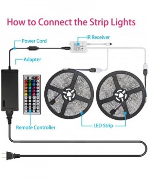 New 2020 LED Strip Lights Kit Waterproof - Two 16.4ft 600 LEDs SMD 2835 RGB Light with 44 Key Remote Controller- Extra Adhesi...