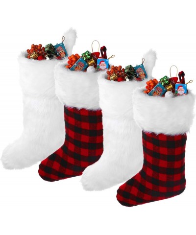 20 Inch Christmas Stockings Fireplace Hanging Stockings Cozy Faux Fur Stocking Plaid Stocking for Christmas Decoration（Color ...