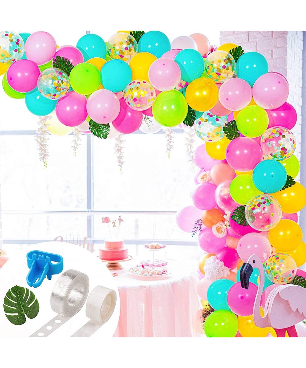 Tropical Hawaii Balloon Arch Garland Kit- Multicolor Latex and Confetti Balloons- 10 Palm Leaves- 16ft Balloon Strip Tape- 1p...