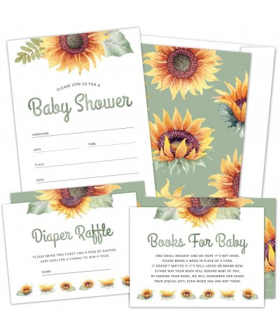 Set of 25 Sunflower Baby Shower Invitations- Diaper Raffle Tickets and Baby Shower Book Request Cards with Envelopes - It's a...