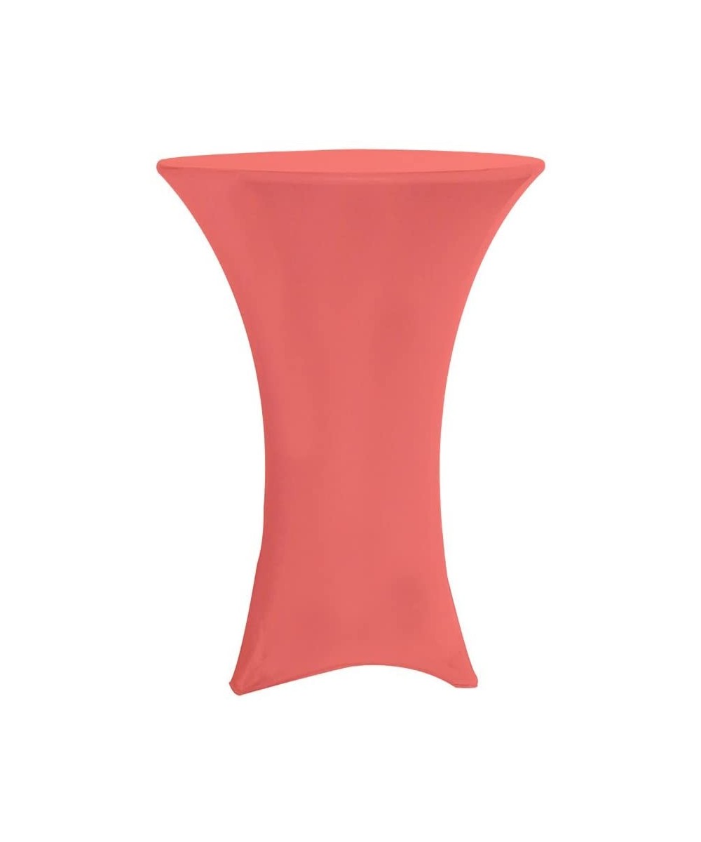 30 inch Highboy Cocktail Round Stretch Spandex Table Cover - Coral- Fitted Elastic Tablecloth for Round Tables - Coral - CQ11...