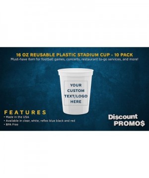 Plastic Cups - Stadium Drinking Disposable Beer Pong Party Cup - 16 oz - 10 pack - Customizable Text- Logo -Great for Kids an...