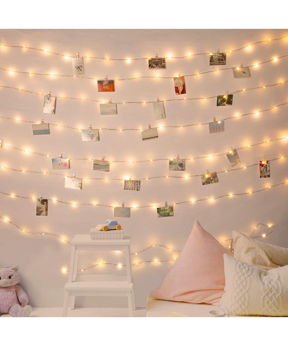 Photo Clip String Lights 33Ft - 100 LEDs Fairy String Lights Battery Operated with 60 Clear Clips for Hanging Pictures with T...