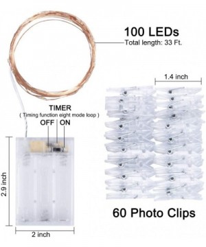 Photo Clip String Lights 33Ft - 100 LEDs Fairy String Lights Battery Operated with 60 Clear Clips for Hanging Pictures with T...