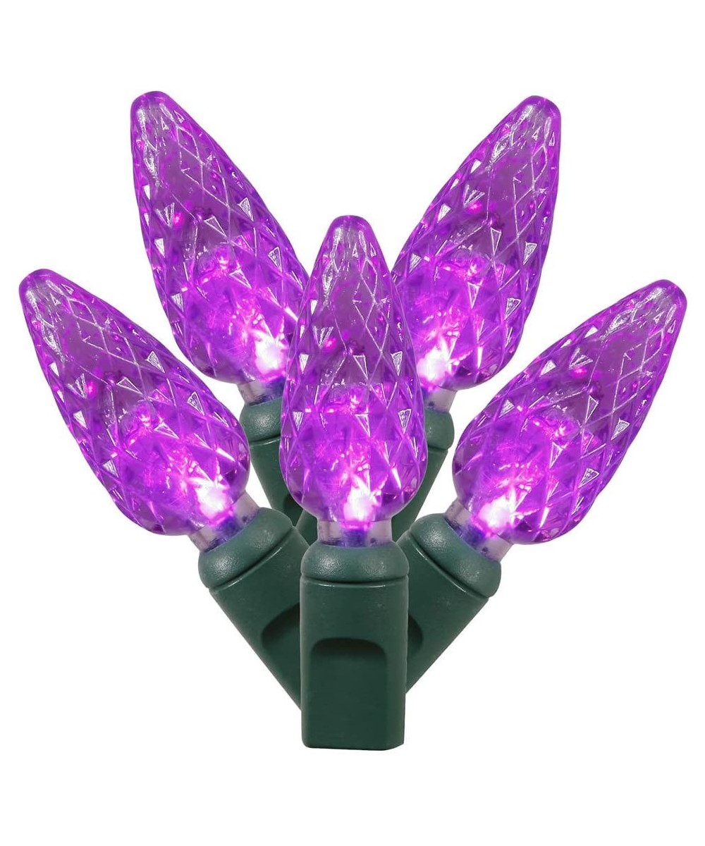 50 Light Purple C6 LED Light Set on Green Wire - Purple Led - CG11DVEFHRP $19.07 Indoor String Lights
