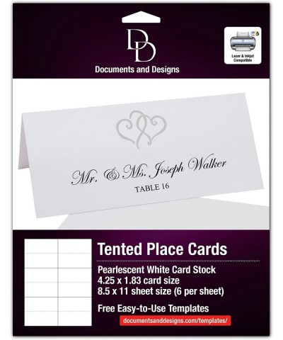 Linked Hearts Printable Place Cards- Silver- Set of 60 (10 Sheets)- Laser & Inkjet Printers - Perfect for Wedding- Parties- a...