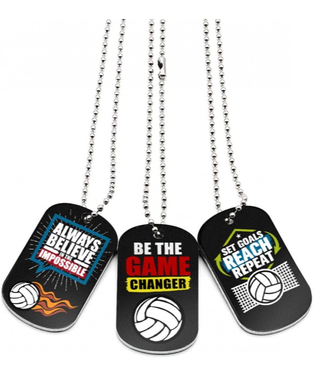 (12-Pack) Volleyball Dog Tag Necklaces with Motivational Quotes - Wholesale Bulk Volleyball Gifts- Volleyball Party Favors an...