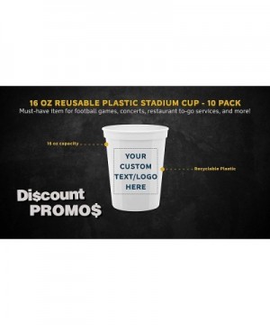 Plastic Cups - Stadium Drinking Disposable Beer Pong Party Cup - 16 oz - 10 pack - Customizable Text- Logo -Great for Kids an...