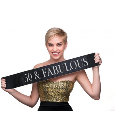 50th Birthday Sash - "50 and Fabulous" Black Glitter Satin Sash for Women - Happy 50th Birthday Gifts for Women & Party Suppl...