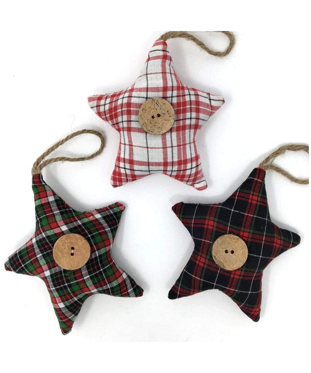 Christmas Tartan Homespun Fabric Star Farmhouse Ornaments - Set of 3 - Christmas Tartan Stars - CE18Y8LUDL5 $8.47 Ornaments