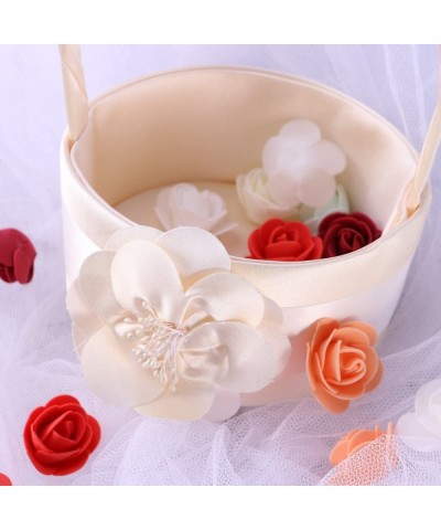 Wedding Flower Girl Basket Vintage Satin Basket for Wedding Ceremony Party Decoration (Beige) - CR18G7ADD00 $9.39 Ceremony Su...