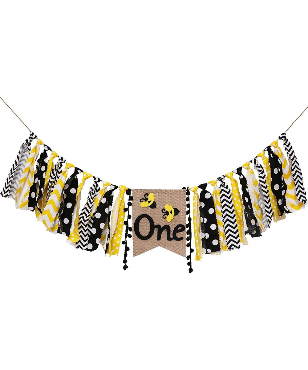 Bee Party Decorations for 1st Birthday - Highchair Banner for Photo Booth Props -Black and Gold Decorations for Birthday Bann...