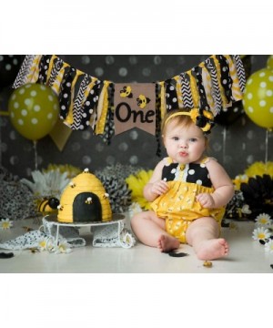 Bee Party Decorations for 1st Birthday - Highchair Banner for Photo Booth Props -Black and Gold Decorations for Birthday Bann...