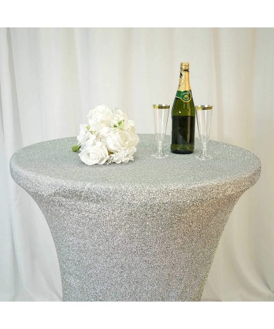 36-Inch Silver Cocktail Metallic Spandex Fitted Stretchable Tablecloth Table Linens Wedding Party Events Decorations - Silver...