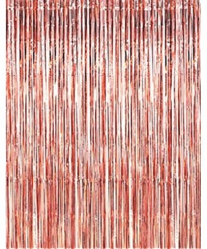 2 Pack 3.2ft x 8.2ft Shiny Rose Gold Metallic Tinsel Foil Fringe Curtains for Birthday Wedding Holiday Celebration Party Phot...