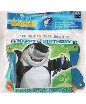 Shark Tale Birthday Party Supply Bundle for 16 includes Plates- Napkins- Table Cover- Loot Bags- Hats- Stickers- Candle - CD1...