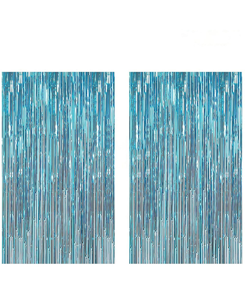 Metallic Foil Fringe-Backdrops-Turquoise-6FTX8FT Tinsel Party/Window/Door Decorative Aqua Blue Fringe Curtains (Pack of 2) (T...