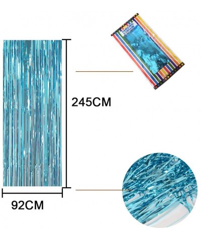 Metallic Foil Fringe-Backdrops-Turquoise-6FTX8FT Tinsel Party/Window/Door Decorative Aqua Blue Fringe Curtains (Pack of 2) (T...