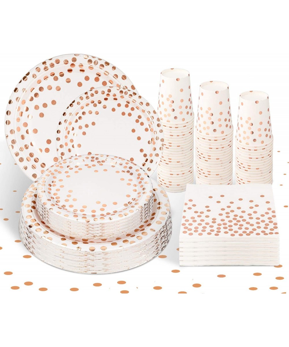 204PCS Party Plates and Napkin Set for 50- Rose Gold Party Supplies- Indcluding 4 Pack 54" x108" Tablecloths- Rose Gold Dots ...