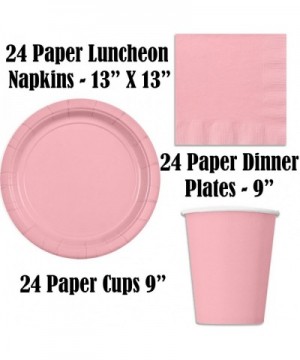 Paper Tableware Set for 24 - Light Pink & Gold - Dinner and Dessert Plates- Cups- Napkins- Cutlery (Spoons- Forks- Knives)- a...