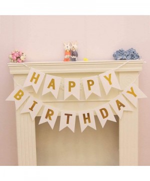 White and Gold Happy Birthday Banner Kids Sparkle Banner Birthday Party Banner for Kid's Party Hanging Decorations - White & ...