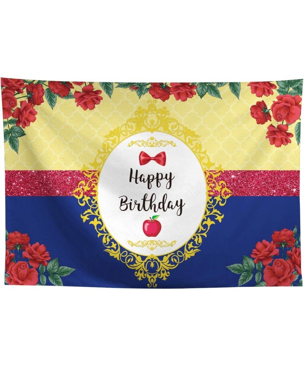 Princess Red and Royal Blue Flower Birthday Backdrop Kids Girls Rose Yellower Mirror Happy Bday Party Apple Bowknot Cake Tabl...