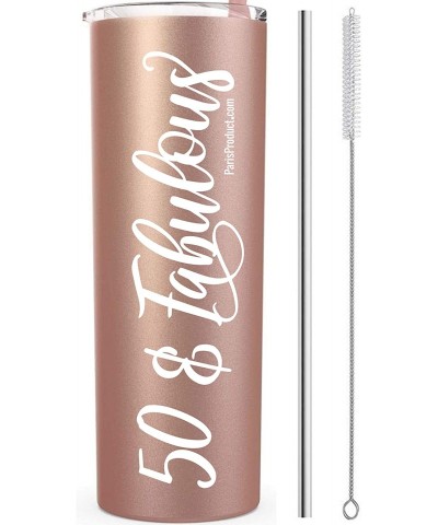 50th Birthday Gifts for Women - 50 & Fabulous 20 Oz Stainless Steel Tumbler w Straw- 50th Birthday Decorations for Women- Gif...