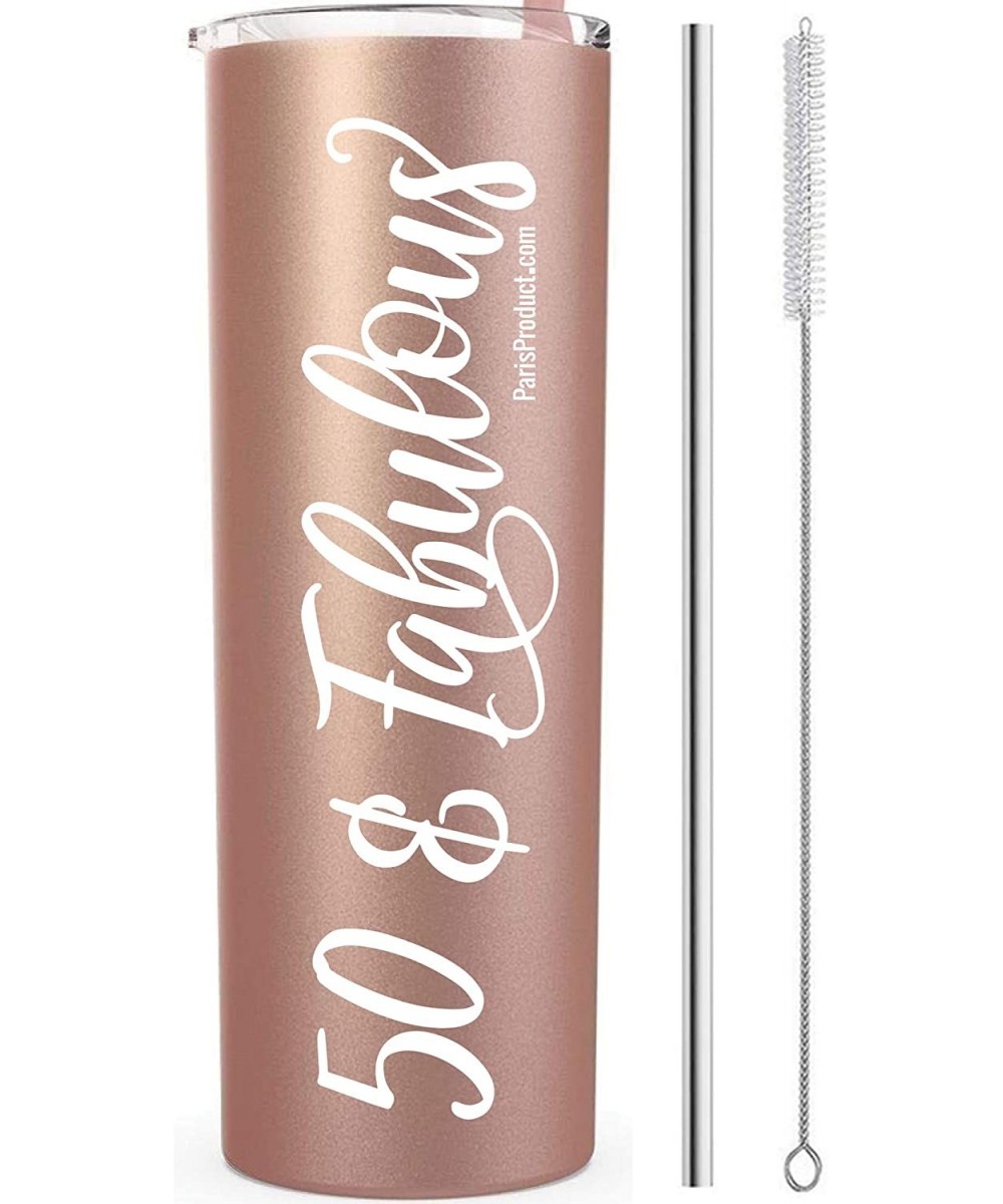 50th Birthday Gifts for Women - 50 & Fabulous 20 Oz Stainless Steel Tumbler w Straw- 50th Birthday Decorations for Women- Gif...