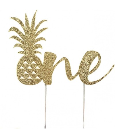 Handmade 1st Birthday Cake Topper Decoration - Pineapple One - Double Sided Gold Glitter Stock - C318IO0S7LS $8.40 Cake & Cup...