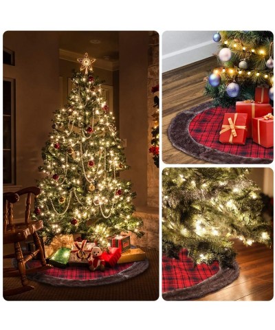 Christmas Tree Skirt 48 inches- Red and Black Buffalo Burlap Plaid with Thick Faux Fur Edge Tree Skirt- Rustic Xmas Tree Holi...