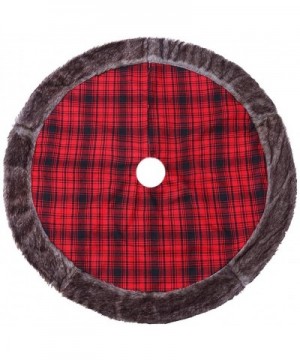 Christmas Tree Skirt 48 inches- Red and Black Buffalo Burlap Plaid with Thick Faux Fur Edge Tree Skirt- Rustic Xmas Tree Holi...