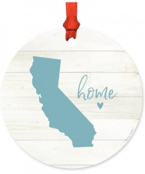 US State Round Metal Christmas Ornament- Rustic Light Wood Print- California Home- 1-Pack- Includes Ribbon and Gift Bag - CK1...