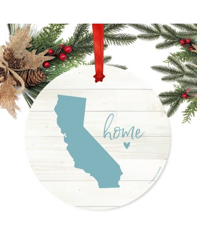 US State Round Metal Christmas Ornament- Rustic Light Wood Print- California Home- 1-Pack- Includes Ribbon and Gift Bag - CK1...