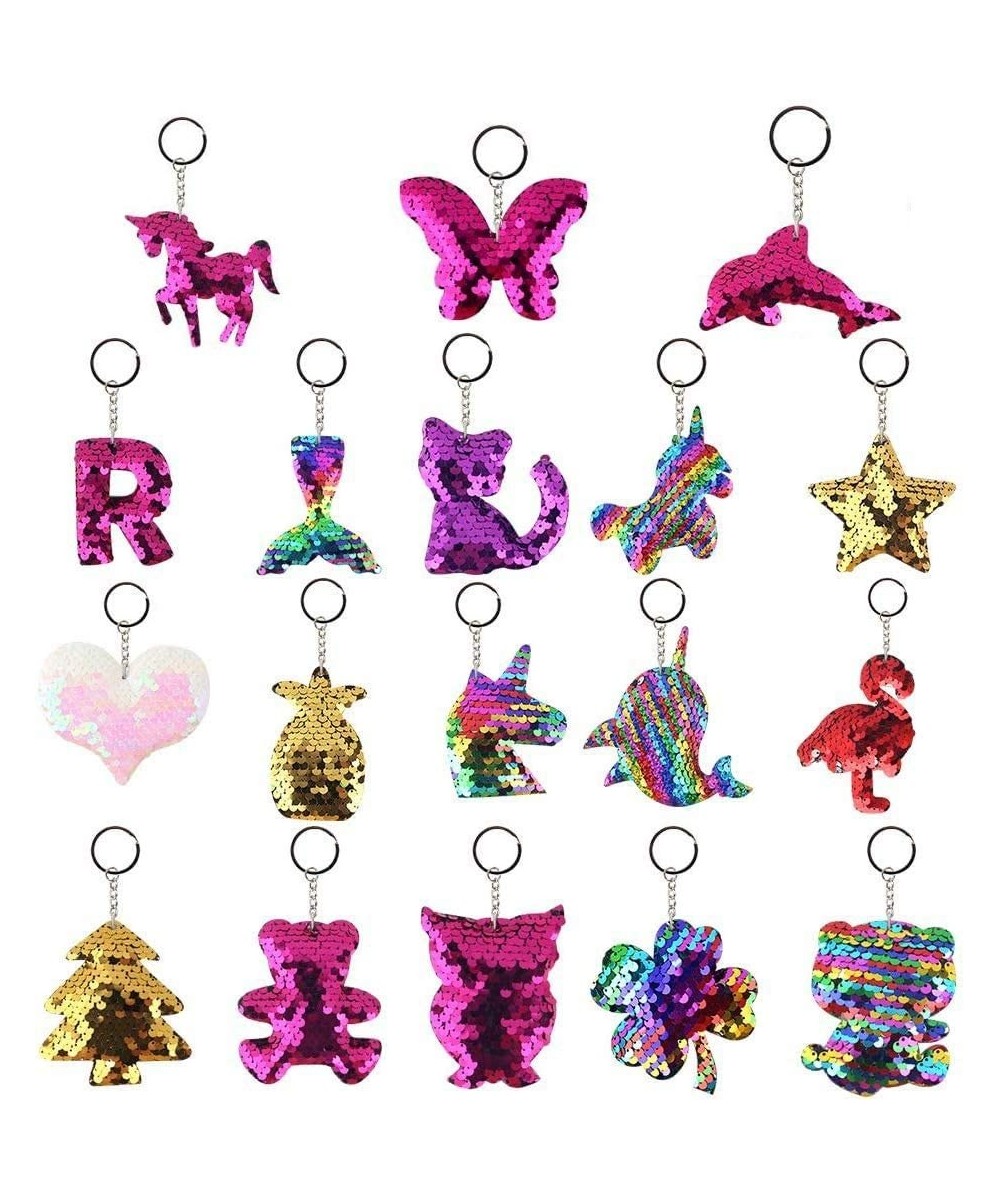 18PCS Sequin Keychain- Mermaid Animal Flip Sequin Keychain Key Chains for Kids Key Chains Backpacks Party Favors Supplies - C...