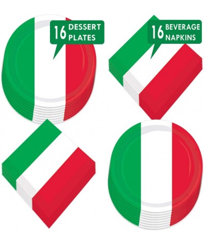 Italian Party Supplies - Italy Flag Green- White- and Red Paper Dessert Plates and Beverage Napkins (Serves 16) - Italy Flag ...